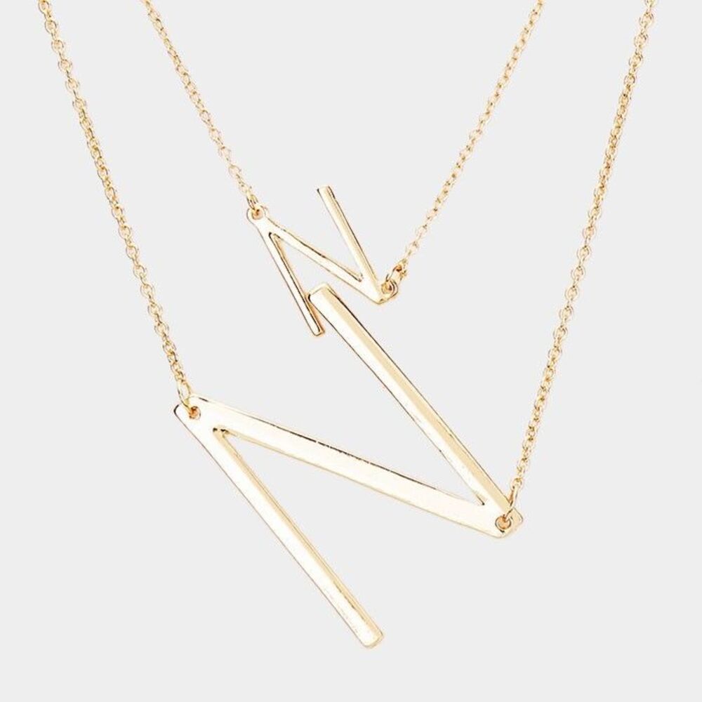 2-Row Layered Monogram Chain Necklace Letter N Pendant Detachable Jewelry